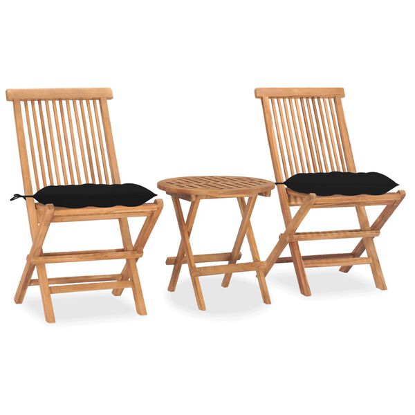 vidaXL Set da Pranzo Giardino Pieghevole 3 pz Cuscino Massello di Teak