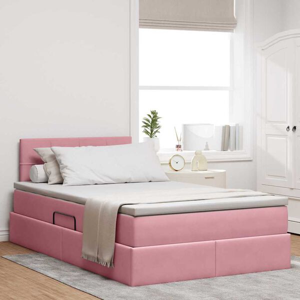 vidaXL Letto con contenitore e LED con led Rosa 120 x 200 cm Velluto
