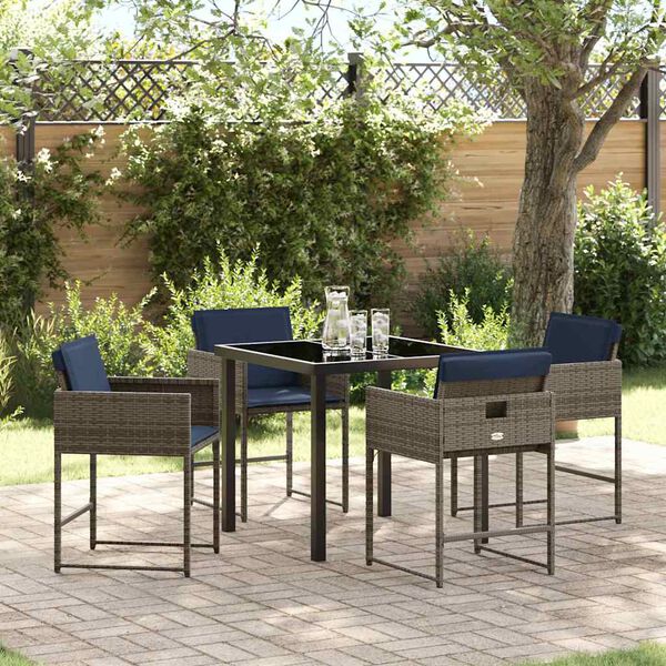 vidaXL Set da Pranzo per Giardino con cuscino 5 pcs Grigio polyrattan