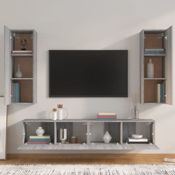 vidaXL Set di Mobili Porta TV 4 pz Grigio Sonoma in Legno Multistrato