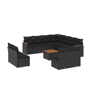 vidaXL Set Divani da Giardino 12 pz con Cuscini Nero in Polyrattan