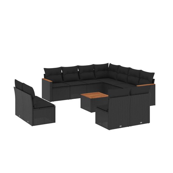vidaXL Set Divani da Giardino 12 pz con Cuscini Nero in Polyrattan