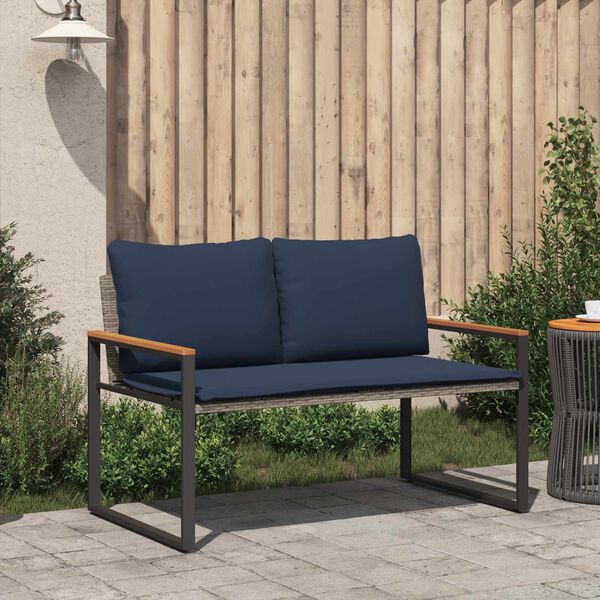 vidaXL panchina con cuscino Grigio e Blu Navy 115 x 65 x 72 cm Rattan