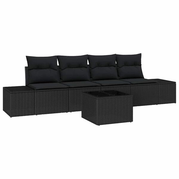 vidaXL Set di divani con cuscino con cuscino 5 pcs Nero polyrattan