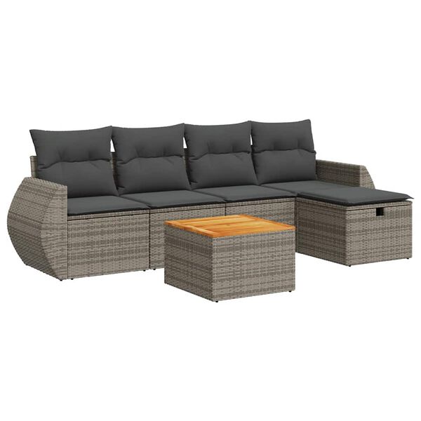 vidaXL Set Divano da Giardino 6 pz con Cuscini Grigio in Polyrattan