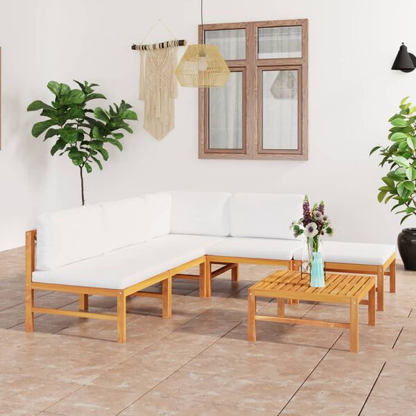 vidaXL Set Divani da Giardino 6pz Cuscini Crema Legno Massello di Teak