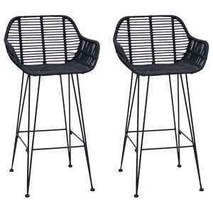 vidaXL Sedia da Bar 2 pz Nero 55 x 52 x 92 cm Rattan e Ferro