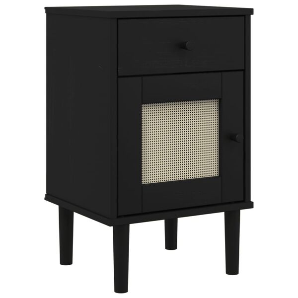 vidaXL Comodino SENJA Aspetto Rattan Nero 40x35x65 cm in Legno Pino