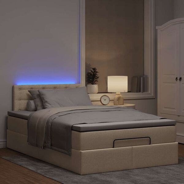 vidaXL Pouf Letto con Materasso e LED Crema 120x190cm in Tessuto