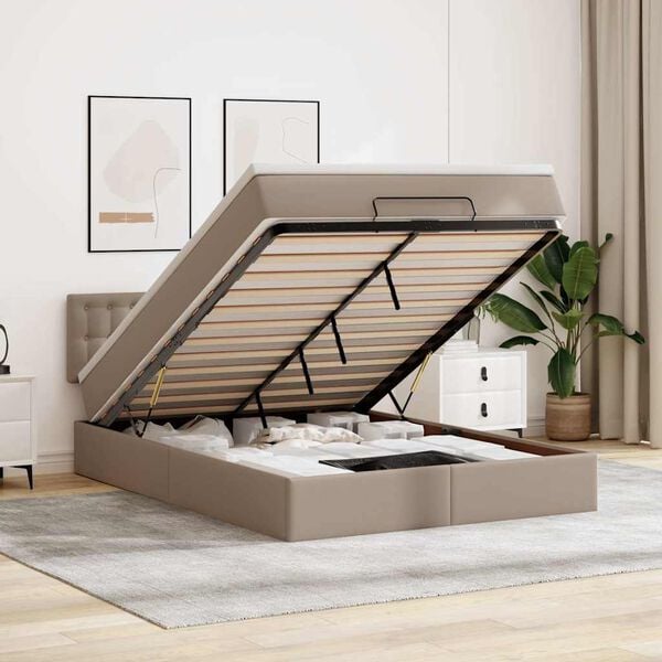 vidaXL Pouf Letto con Materassi e LED Cappuccino 140x200cm Similpelle