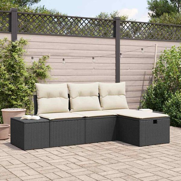 vidaXL Set Divano da Giardino con cuscino 4 pcs Nero Poly Rattan