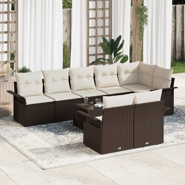 vidaXL Set Divano da Giardino 9 pcs Marrone polyrattan