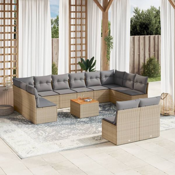 vidaXL Set Divano da Giardino 13 pz con Cuscini Beige in Polyrattan