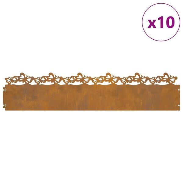 vidaXL Bordure per prato 10 pcs Ruggine 103 x 0,05 x 22 cm