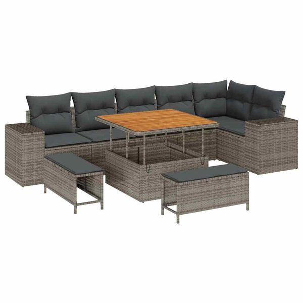 vidaXL Set Divano da Giardino con cuscino 9 pcs Grigio polyrattan