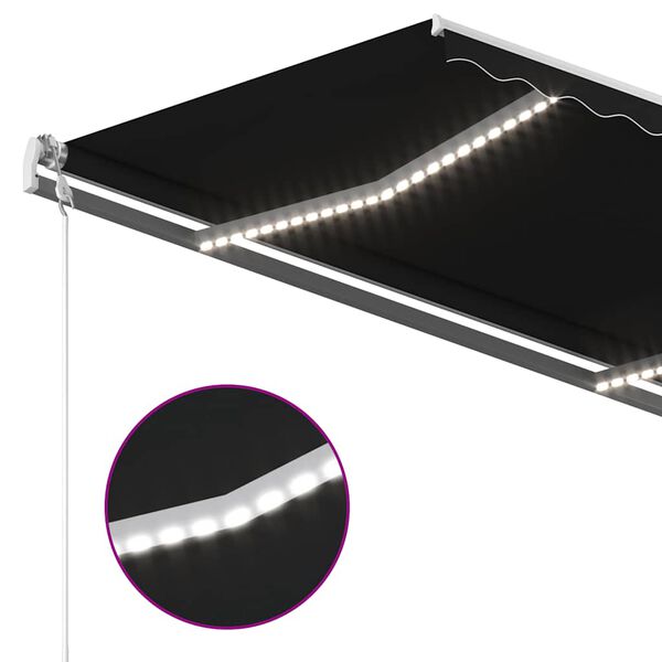 vidaXL Tenda da Sole Retrattile Manuale con LED 3,5x2,5m Antracite