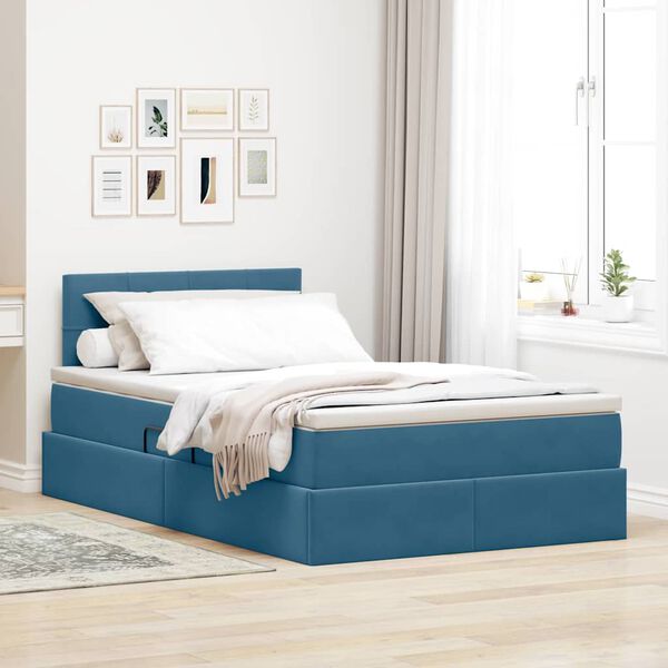 vidaXL Letto con contenitore e LED Blu Scuro 120 x 200 cm Velluto