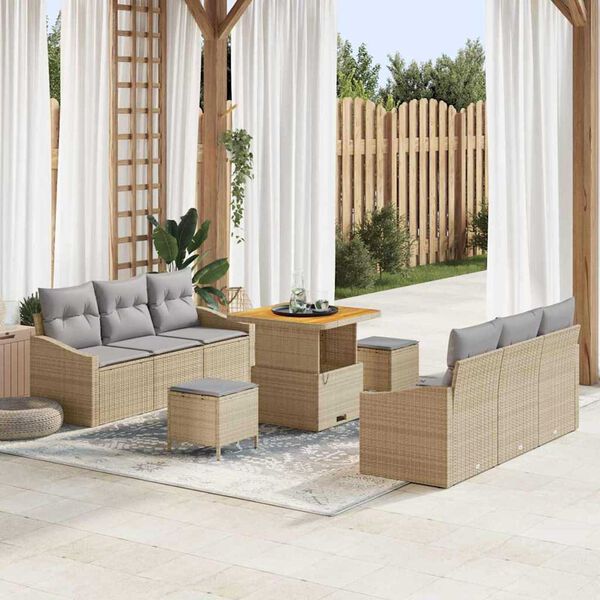 vidaXL Set Divano da Giardino con cuscino 9 pcs Beige e Grigio Chiaro