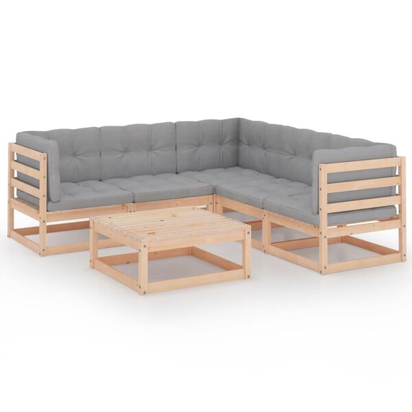 vidaXL Set Divani da Giardino 6 pz con Cuscini Legno Massello di Pino