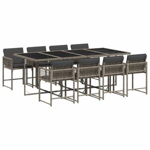 vidaXL Set da Pranzo da Giardino 9 pz con Cuscini in Polyrattan Grigio