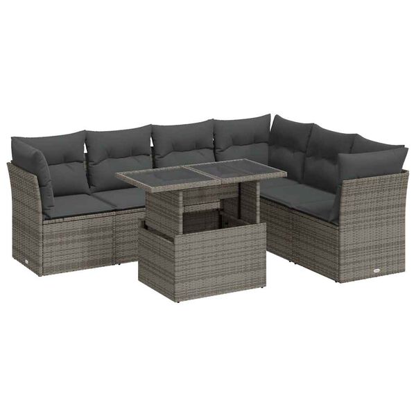 vidaXL Set Divani da Giardino 7 pz con Cuscini Grigio in Polyrattan