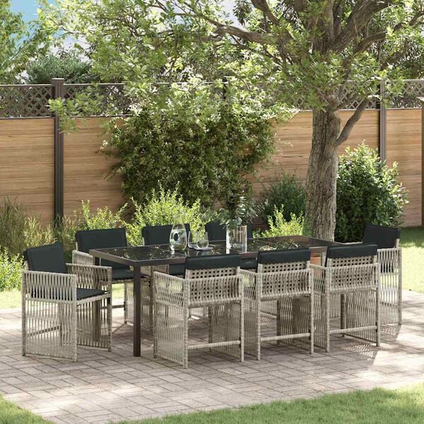 vidaXL Set da Pranzo per Giardino 9 pcs Grigio chiaro polyrattan