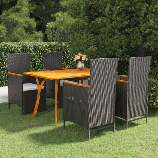 vidaXL Set Mobili da Pranzo per Giardino 5 pz Nero