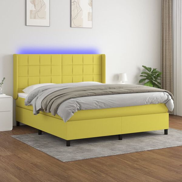 vidaXL Letto a Molle con Materasso e LED Verde 160x200 cm in Tessuto