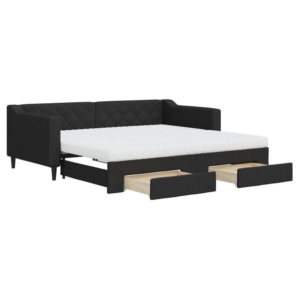 vidaXL Divano Letto Estraibile con Cassetti Nero 90x190 cm in Tessuto