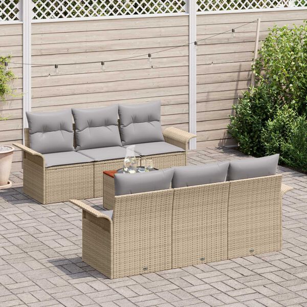 vidaXL Set Divano da Giardino con cuscino 7 pcs Beige polyrattan