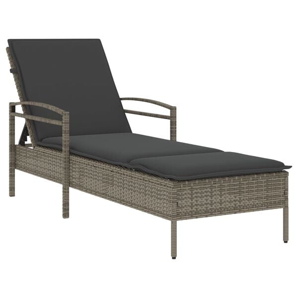 vidaXL Lettino Prendisole con Cuscino Grigio 63x200x81 cm Polyrattan
