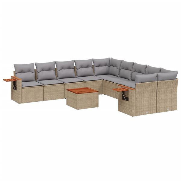 vidaXL Set Divani da Giardino 11 pz con Cuscini Beige in Polyrattan