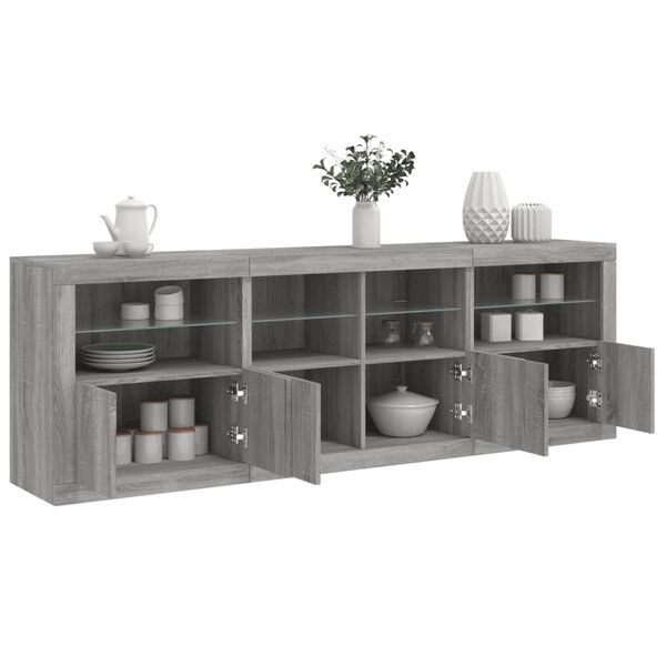 vidaXL Credenza con Luci LED Grigio Sonoma 202x37x67 cm