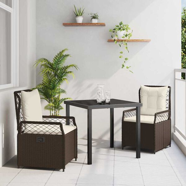 vidaXL Set da Pranzo per Giardino 3 pcs Marrone polyrattan
