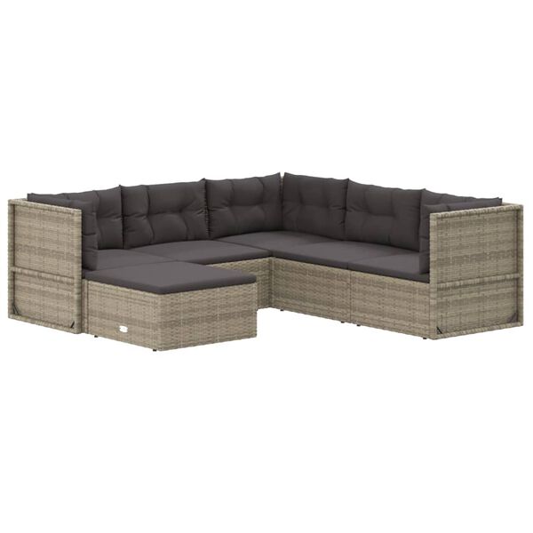 vidaXL Set Divani da Giardino 6 pz con Cuscini in Polyrattan Grigio