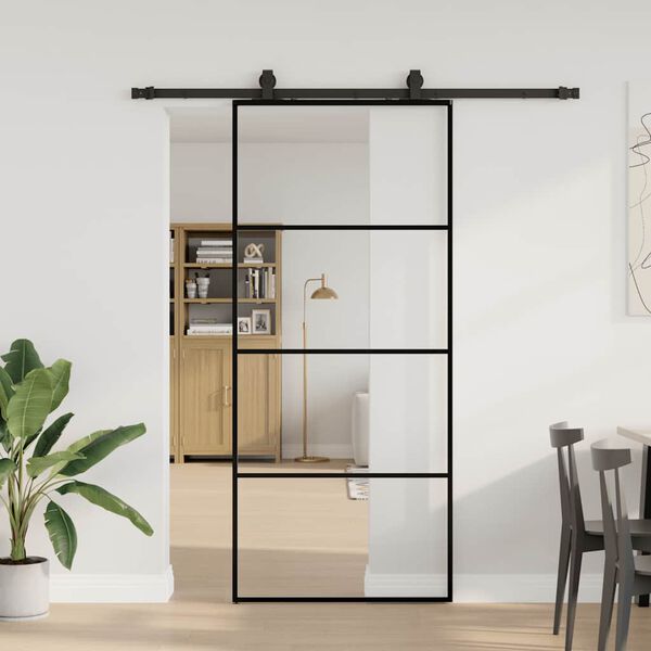 vidaXL Porta Scorrevole con Ferramenta Nera 90x205 cm in Vetro ESG