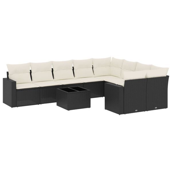 vidaXL Set Divani da Giardino 10pz con Cuscini in Polyrattan Nero