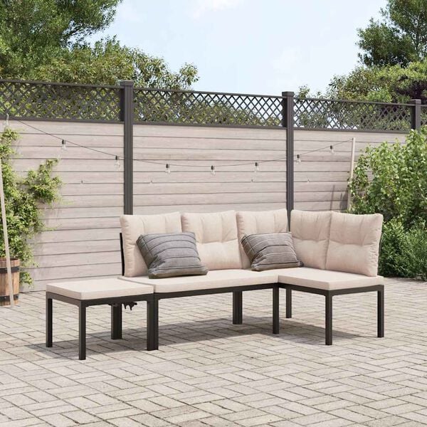 vidaXL Set Panche Giardino Cuscini 3pz Nero Acciaio Verniciato Polvere