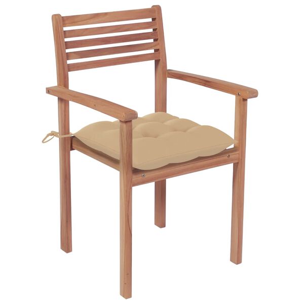 vidaXL Sedie Giardino 4 pz con Cuscini Beige in Massello di Teak