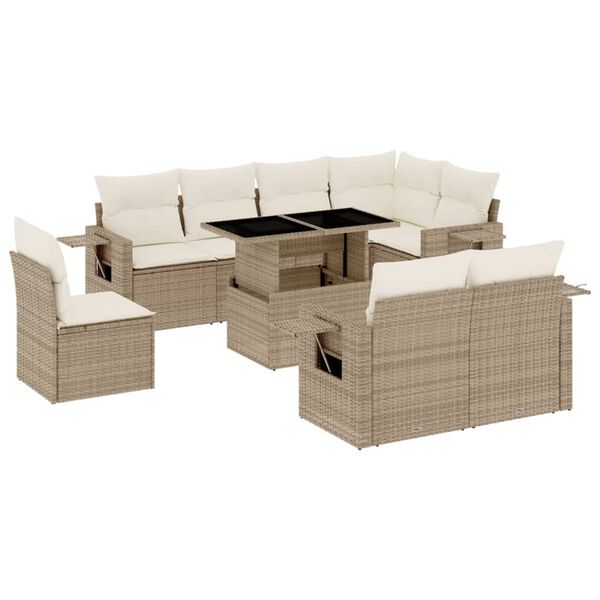 vidaXL Set Divano da Giardino 9 pz con Cuscini Beige in Polyrattan