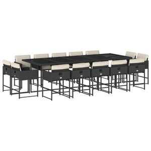 vidaXL Set da Pranzo da Giardino 15 pz con Cuscini Nero in Polyrattan