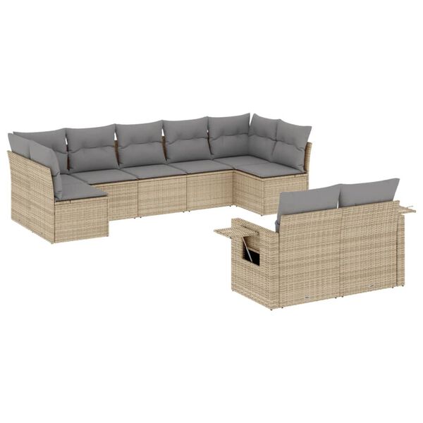 vidaXL Set Divano da Giardino 9 pz con Cuscini Beige in Polyrattan