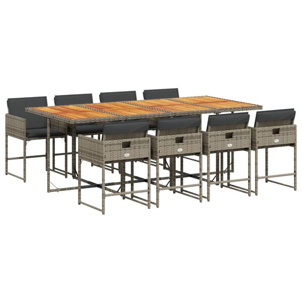 vidaXL Set da Pranzo da Giardino 9 pz con Cuscini in Polyrattan Grigio