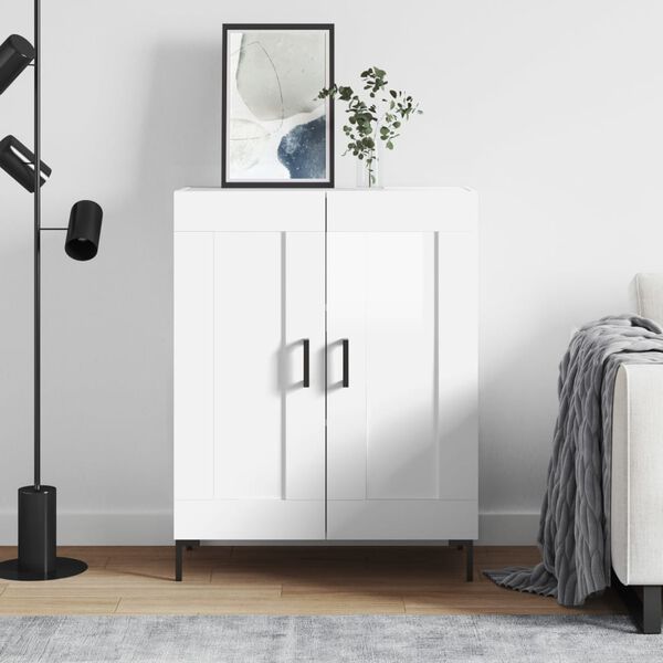 vidaXL Credenza 69,5x34x90 cm in Legno Multistrato Bianco Lucido