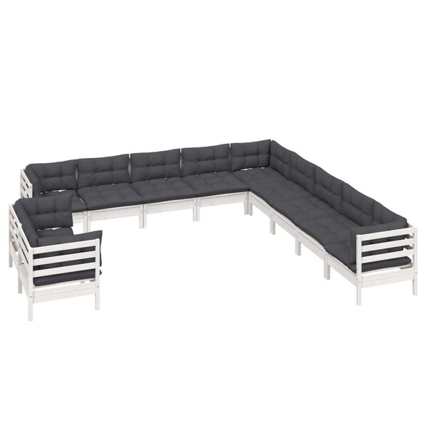 vidaXL Set Divani da Giardino 11 pz con Cuscini Bianchi Legno di Pino