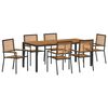 vidaXL Set da Pranzo per Giardino 7 pcs Nero e Legno polyrattan