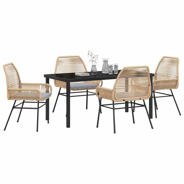 vidaXL Set da Pranzo per Giardino con cuscino 5 pcs Marrone polyrattan
