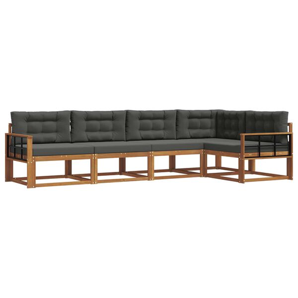 vidaXL Set di divani da esterno con cuscino 5 pcs Naturale e Antracite