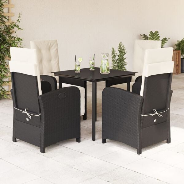 vidaXL Set da Pranzo da Giardino 5 pz Nero con Cuscini in Polyrattan