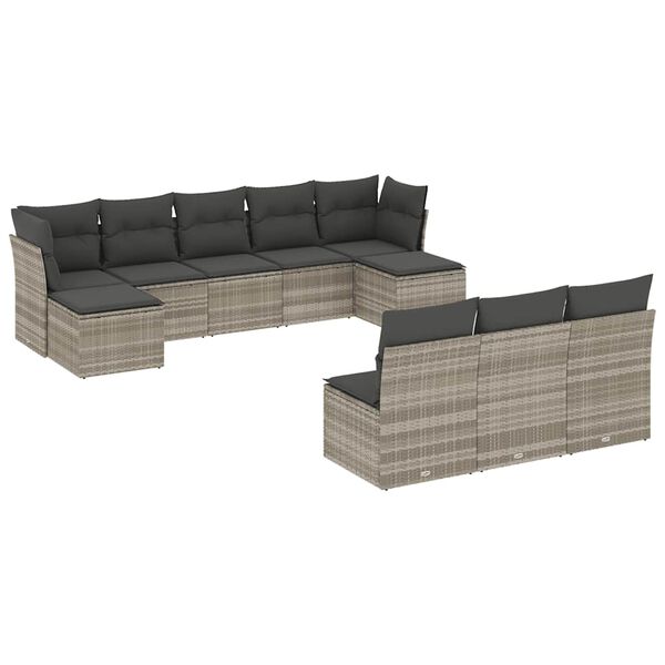 vidaXL Set Divano Giardino 10 pz con Cuscini Grigio Chiaro Polyrattan